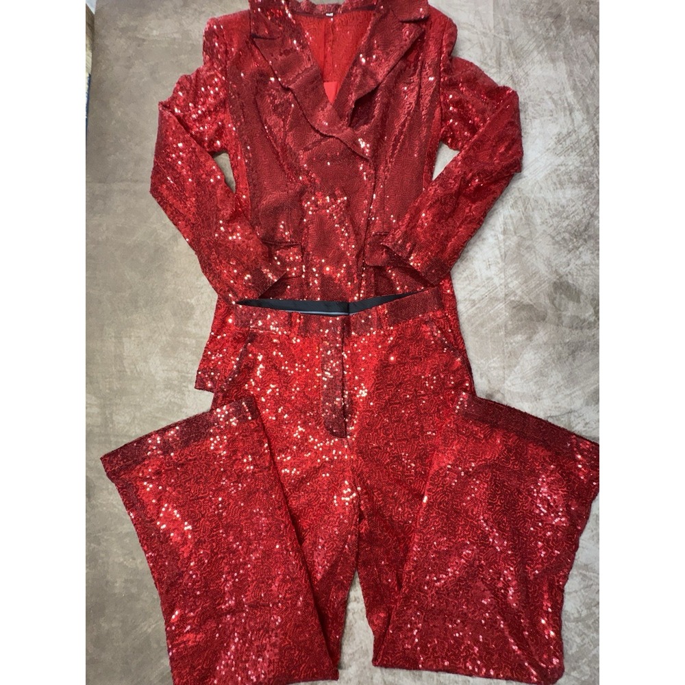 Red Sequin Women Size 4 Party Mrs Santa Costume Suit Blazer Ladies Outfits